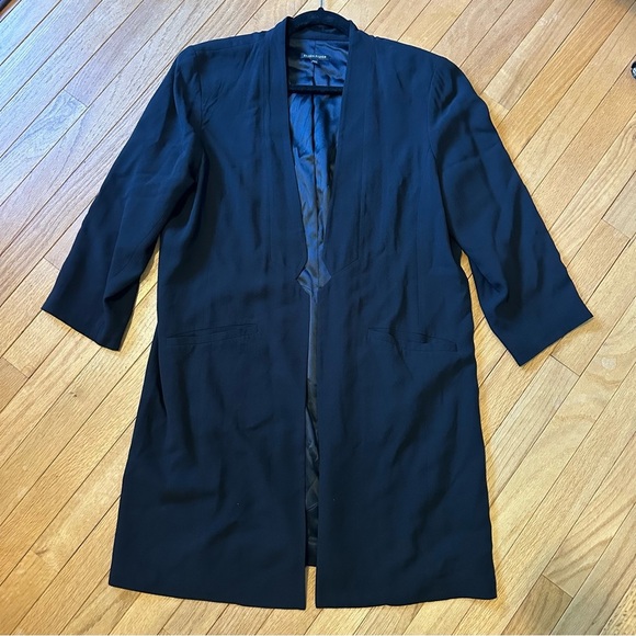 Eileen Fisher Silk Notch Collar Long Line Blazer Black Womens Large - Picture 7 of 7